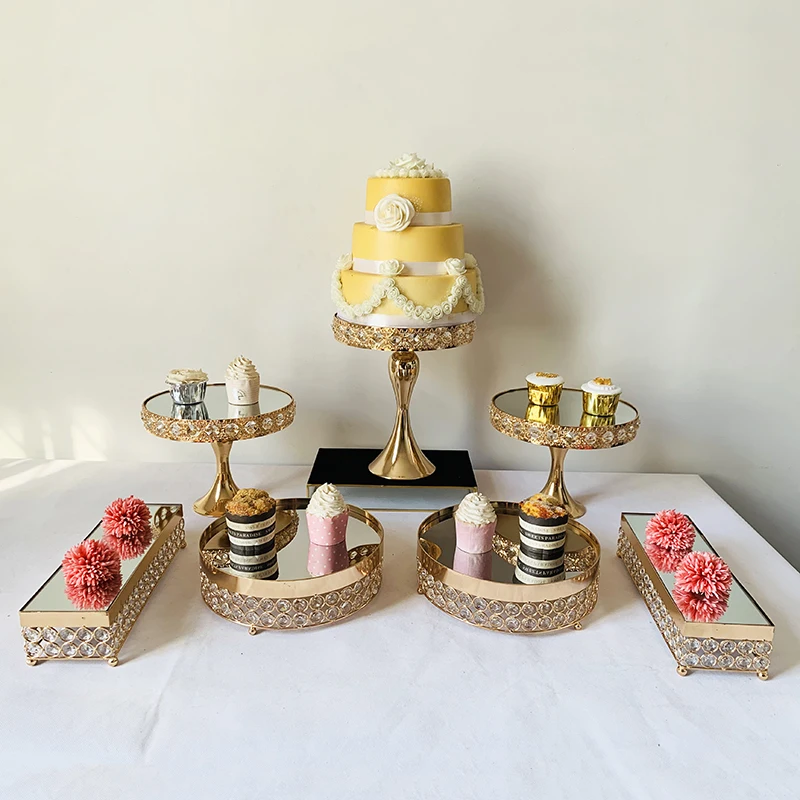 Прямоугольная зеркальная подставка для торта стояки десертный Поднос Набор(золото) 3 яруса подставка для кексов - Цвет: 7pcs in set