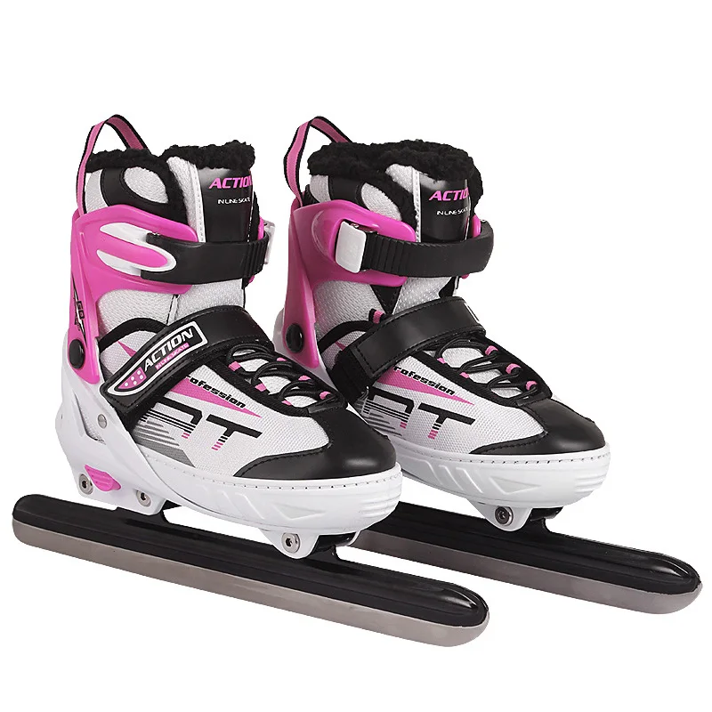 New Adult Women Children Ice Carbon Steel Blade Skates Shoes Thermal Size Adjustable Speed Skating Winter Sports Thick Fleece