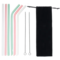 Reusable Silicone Drinking Straws Set with Cleaning Brush - Creative, Sturdy, Bent & Straight Design for Milk, Boba, and Beverages (B4001 - 6ZBQFB)