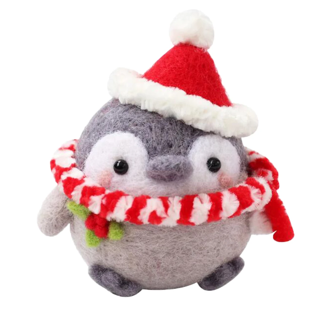 Lovely Penguin Needle Felting Kit 4 Needles Pure 66s 100% Wool Fiber Felting Foam Mat Doll Making Compact Felting Supplies Set