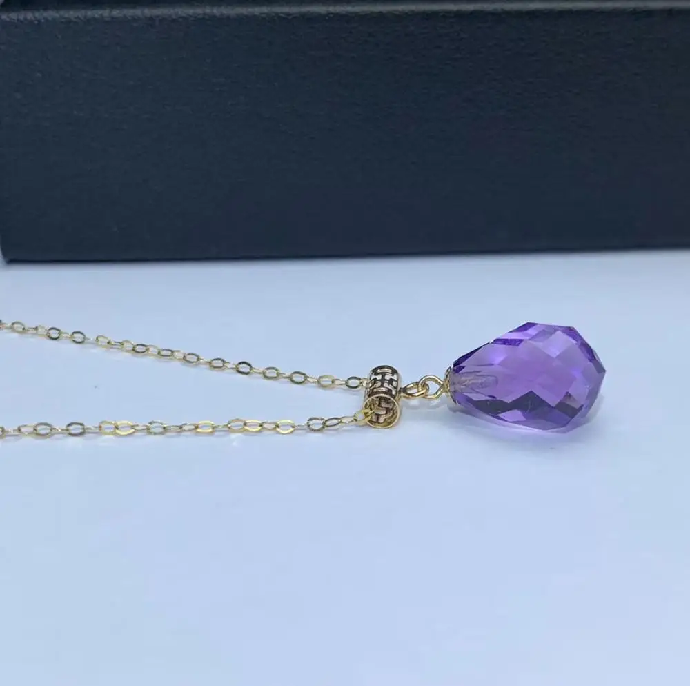 Shilovem 18k Желтые пьезоэлектрические подвески из аметиста, ювелирные украшения для женщин, Трендовое ожерелье, Классический подарок 8*11 мм mymz0811999z
