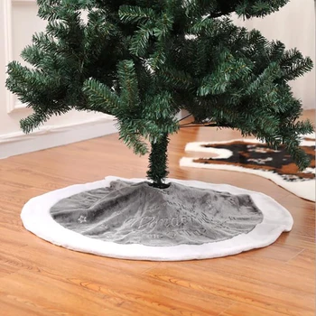 

90 cm Gray Flannel Embroidered Snowflake Christmas Tree Skirt Christmas New Year Home Decoration Tool Super Soft Cover