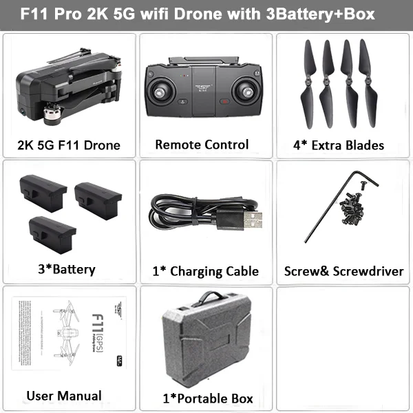 SJRC F11 PRO GPS RC Drone With 2K Camera FPV 5G Wifi Quadcopter Helicopter Drones Gesture Control Brushless 25mins Fly Foldable - Цвет: 2K 3B Case