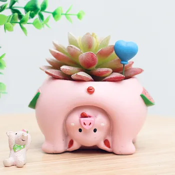 

Nordic Cute Ceramic Animal Shape Flower Pot Pig Bear Cat Dog Head Ornament Succulent Plant Pot Desktop Pen Holder Home Decor
