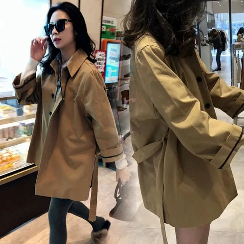 GOOHOJIO-gabardina corta para mujer, abrigo de otoño e invierno, Color sólido, alta calidad, 2020