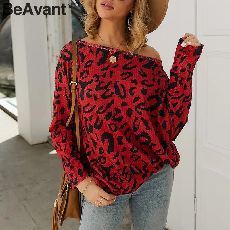  BeAvant Casual leopard print blouse shirt women Long sleeve slash neck female tops shirts Elegant k