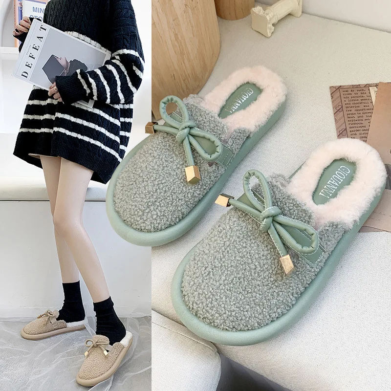 

Ozhouzhan Plush Slipper Women's 2019 Autumn And Winter New Style Outer Wear plus Velvet Closed-toe Semi-Slipper Online Celebrity