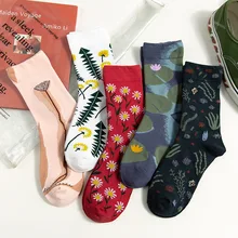 Ins/стильные женские носки, креативные длинные носки с принтом, милые дышащие теплые хлопковые носки для женщин на осень