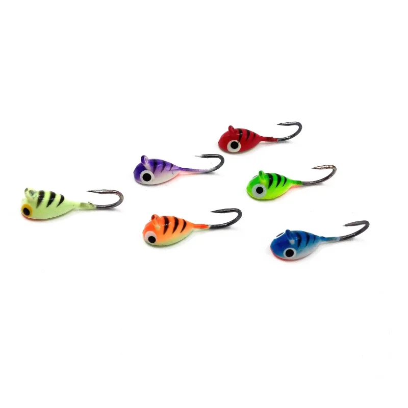 

6PCS/Lot Winter Ice Fishing Hook Lure Metal Hard Bait 3D Eyes 20mm/1.7g Lead Head Hook Bait Jigging Fishing Tackle