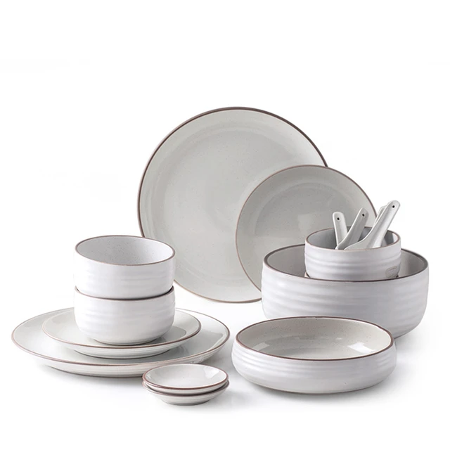 Plats de service en porcelaine, assiettes en céramique, four à micro-ondes  et lave-vaisselle vaisselle vaisselle rustique moderne, vaisselle de  cuisine - AliExpress