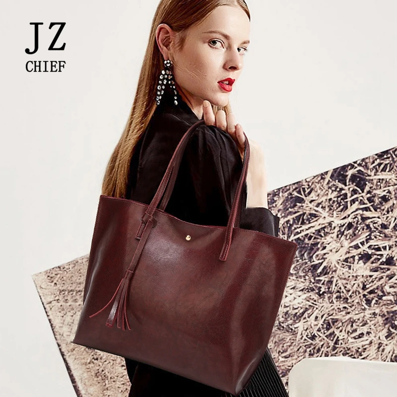 

JZ CHIEF Fashion Design Handbag Large Capacity Shoulder Bag Luxury Leather Handbag Women Tote Bag Tassel Casual Work