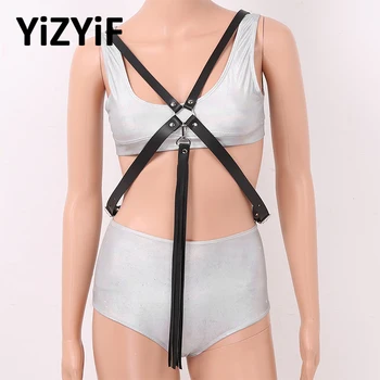 

Punk Gothic Harness Women PU Leather Adjustable Body Chest Harness Belt With Tassel Cosplay Club Party Costumes Straps Accessory
