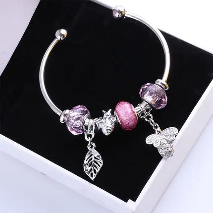 

High Quality 1:1 100%925 Sterling Silver Pink Beads Bee-Bee Necklace With Decorative Opening Free Shipping