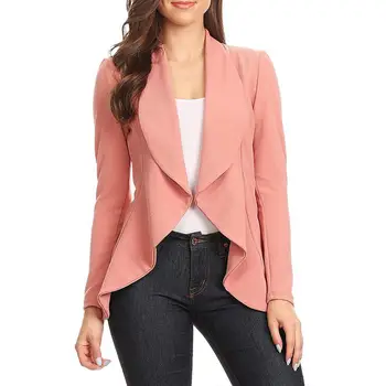 

Fashion Women Solid Color Long Sleeves Draped Open Front Irregular Blazer Jacket