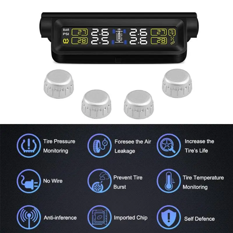 Автомобильный T680 TPMS система контроля давления в шинах Солнечная энергия цифровой ЖК-дисплей Автоматическая охранная сигнализация s давление в шинах