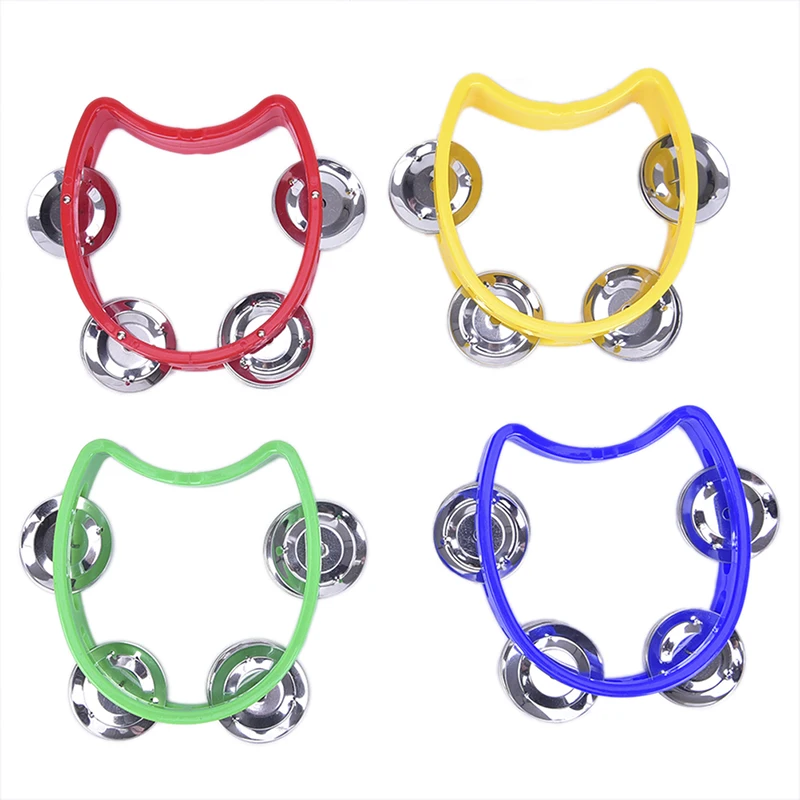 Hand Held Tambourine Metal Bell Plastic Rattle Ball Percussion for KTV Party Kid Game Toy