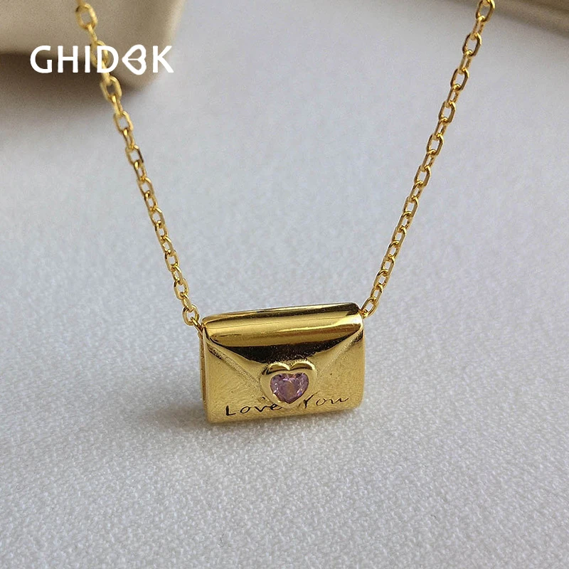 GHIDBK S925 Серебряное розовое кубическое циркониевое ожерелье с квадратной