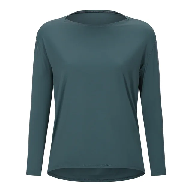 Lulu Fitness Women Long Sleeve Yoga Shirt Female Sport Yoga Top Slim Gym Clothing Solid Color Loose Casual Plus Size Breathable Forest gray green