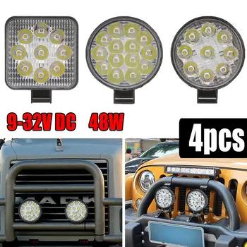 

4Pcs Car LED Work Light Square Round Headlight Auto Truck Off Road Mini Bar Worklight Spotlight 27W/48W 9LED/16LED Accessories