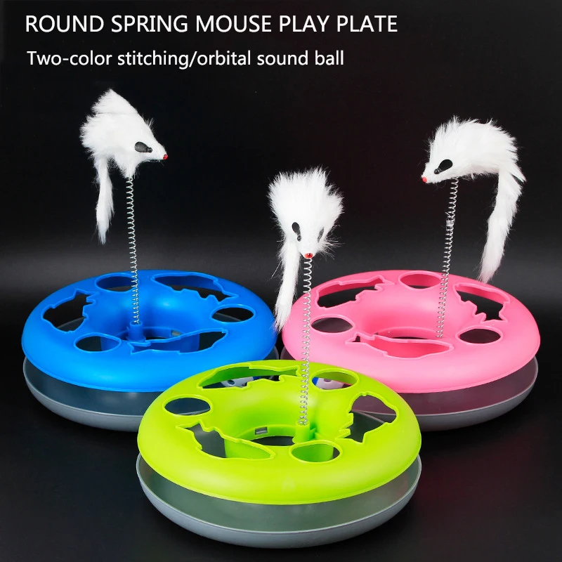 

Cat Round Play Board Spring Mouse Interactive Toys Game Kitten Single Layer Turntable Plate Pets Cat Supplies Training Toy FB