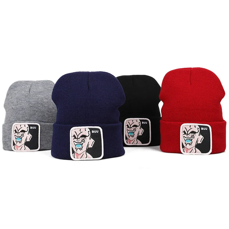 

New 2109 Autumn Winter Animation Dragon Ball Series Magic BUU Embroidery Paste Knitted Knitted Hat Cold Hat