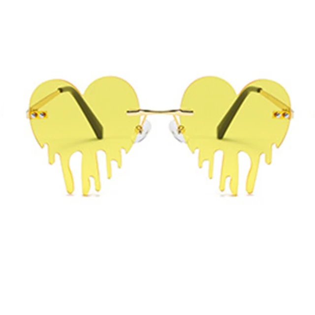 Fashion Colorful Heart Sunglasses Women Men Funny Party Sun Glasses Female Big Metal Rimless Shades Eyewear Driver Goggles Yellow