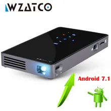 WZATCO-Proyector portátil CT50 DLP, sistema operativo Android 7,1, WIFI, Bluetooth, Pico Mini, Micro láser, con batería para cine en casa