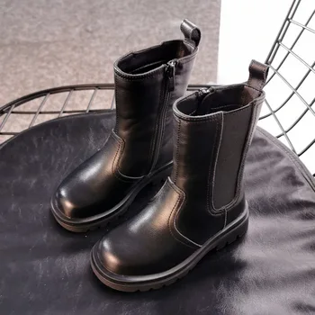 

Kids Genuine Leather Chelsea Boots Autumn Children Single Boots Boys Zipper Girls Black Motorcycle boots Student Baby Toddler