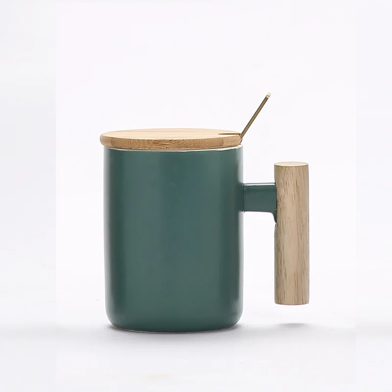 Waliicorners Wooden handle colored glaze Ceramic Mug 400ml Creative Moring Mug with Lid Milk Coffee Tea Unique Porcelain Cups Drinkware 19 10527993432_738988388