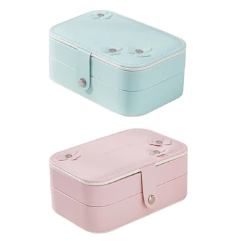

2x Portable Women Jewelry Box Storage Organizer Girls Travel 2-Layer Rectangle Earrings Ring Necklace Carrying Case Gift Boxes(P