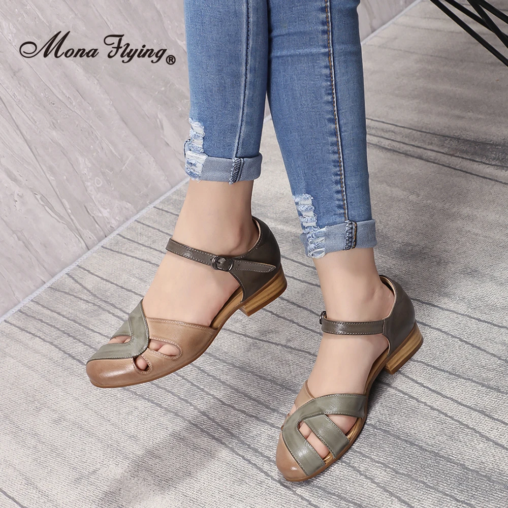 Mona Flying Women's Genuine Leather Closed Toe Sandals Slipper Ankle Strap Buckle Multicolor Elegant Casual Summer Shoes A068-G5