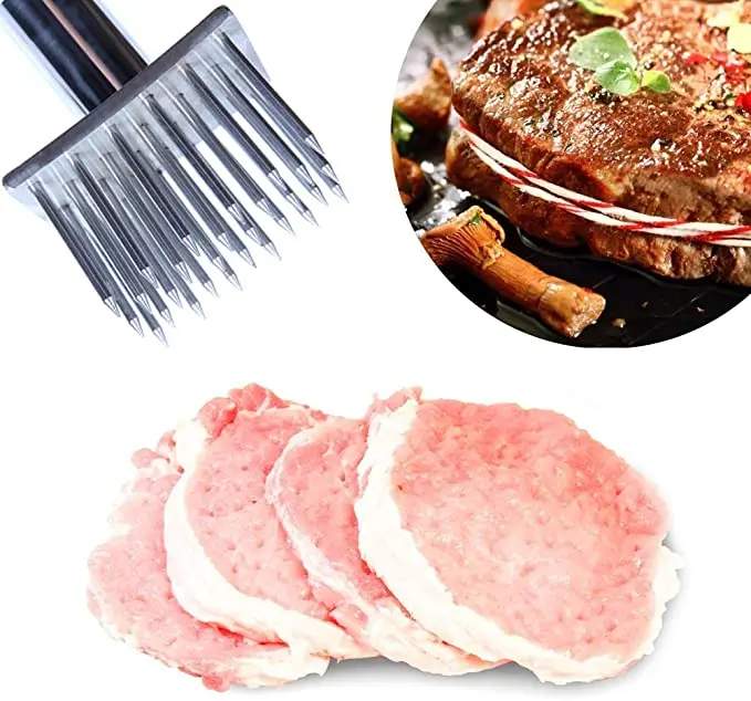 Meat Tenderizer Meat Hammer Stainless Steel Meat Needles Meat Hammer Pounders Wooden Handle Profession Tenderizer Beef Tender Steak Kitchen Tools