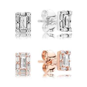 

YDX 100% 925 Sterling Silver Stud Earrings Ladies Elegant Ice Crystal Earrings Simple Style Fashion Jewelry