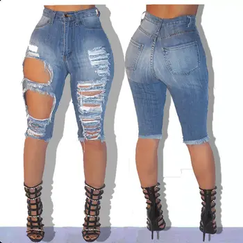 

New Sexy Women Ladies Denim Skinny Ripped Shorts High Waist Hole Destroyed Draped Stretch Bodycon Jeans Slim Shorts