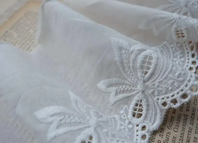 РОСКОШНЫЙ ХЛОПОК с цветочной вышивкой белая кружевная ткань отделка ленточный пошив Свадебная широкая аппликация воротник гипюр платье Свадебный декор