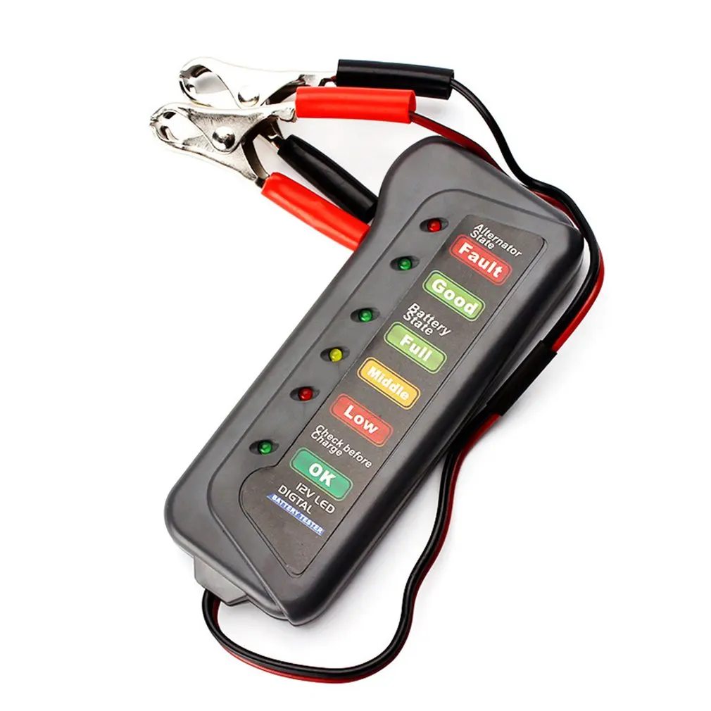 Car Battery Tester 12V 6 LED Light Auto Digital Alternator Charging Tester for Car Motorcycle Auto Diagnostic Tool