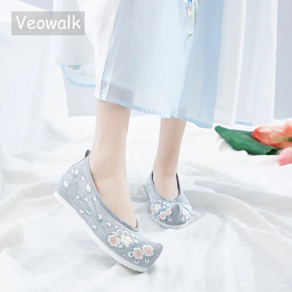 Veowalk/винтажная женская зимняя обувь с вышивкой на меху Женская дышащая из
