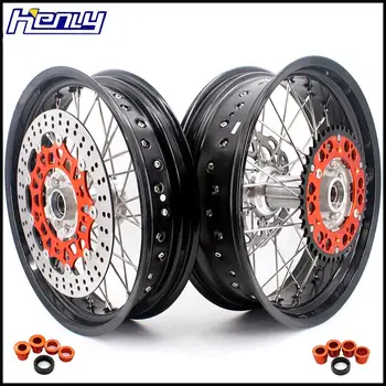 

3.5/5.0 17IN. Casting Supermoto Wheels Set for KTM EXC EXCF EXCW XCW XCF SX SXF 125-530 2003-2020 BLACK RIMS ORANGE SPROCKET