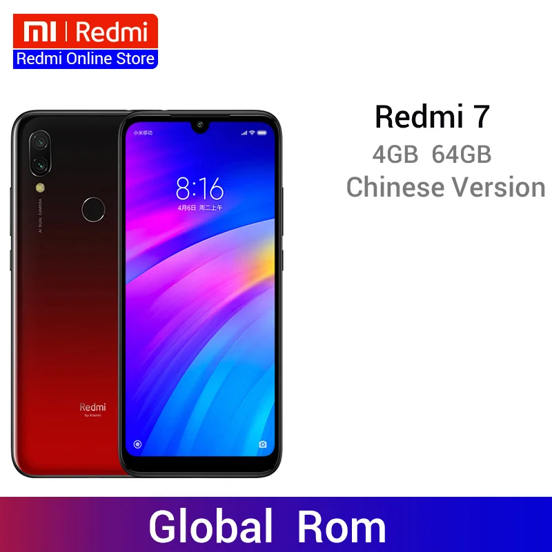 Xiaomi Redmi 7 смартфон с восьмиядерным процессором Snapdragon 632 ОЗУ 4 Гб ПЗУ 64 ГБ 12 Мп 4000