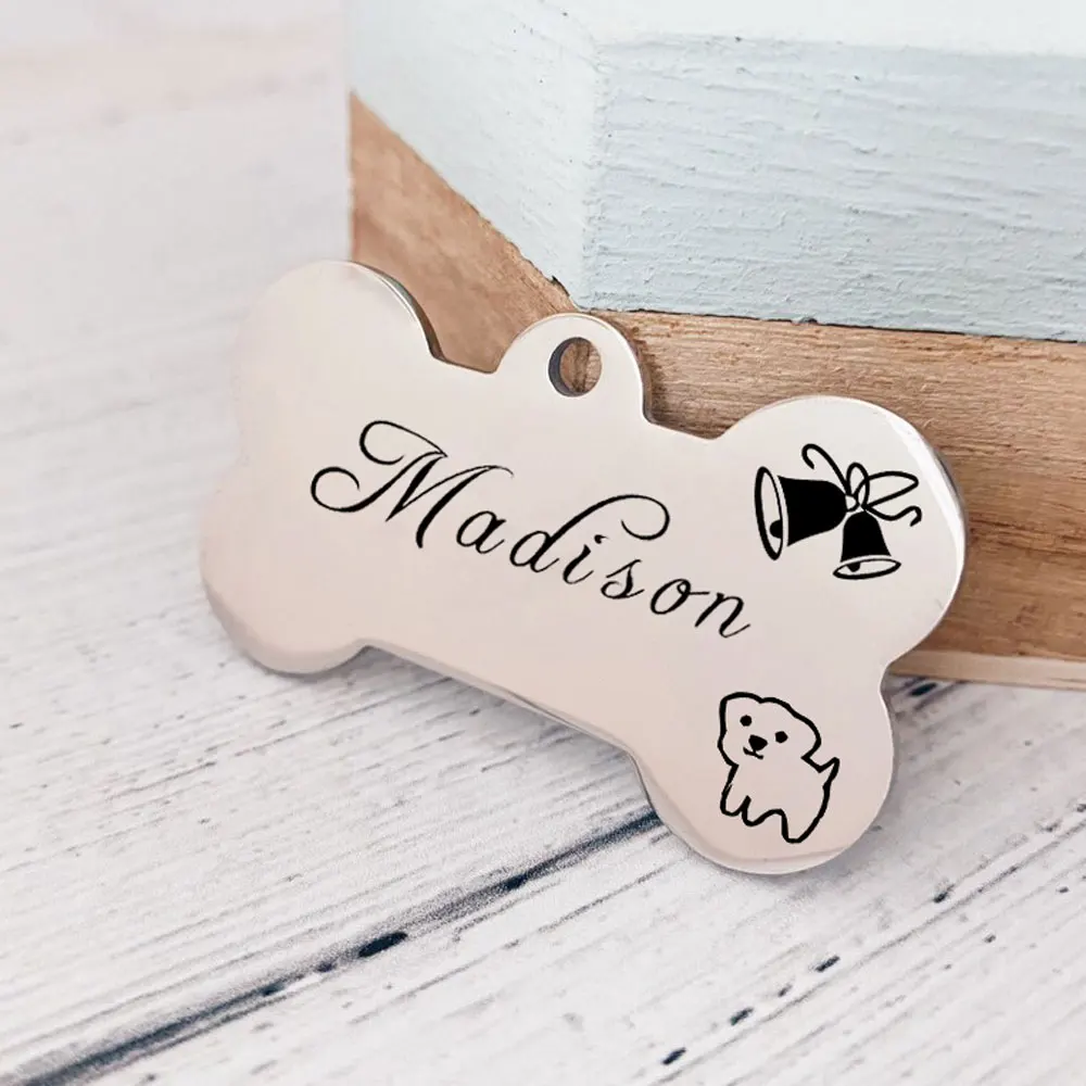 Optional Pattern Free Engraved Customize Bone Pet Dog Id Tag Antilost