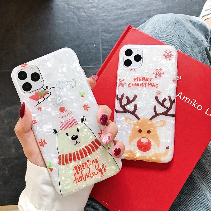 Рождественский чехол для iPhone 11 Pro с блестками и изображением рождественского