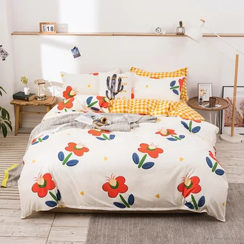 

Simple and Clean Style Bedding Sets Duvet Cover Pillowcase Flat Sheet Flower Series Bed 4pcs Cotton Bedding Set