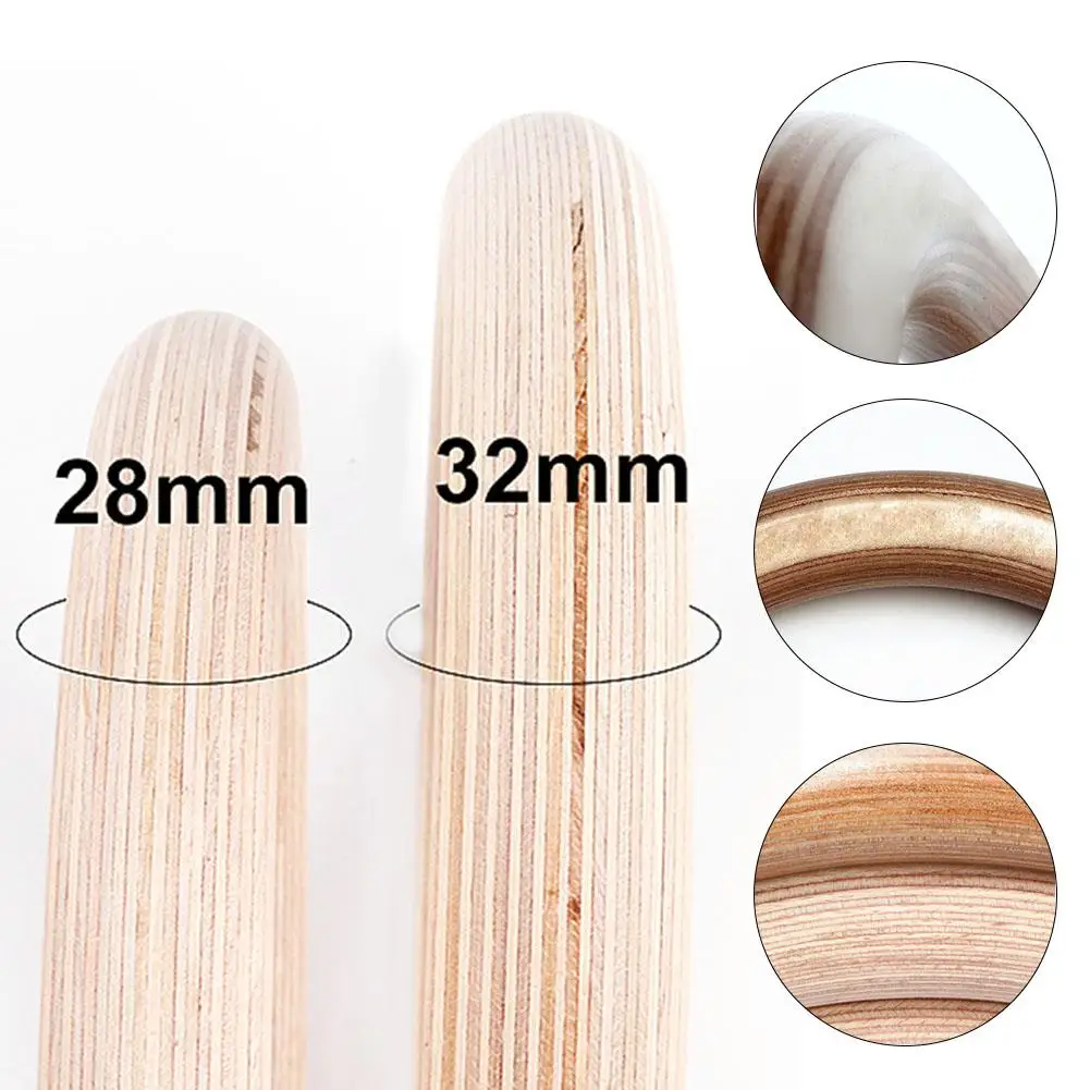  6pcs/set Wooden Gymnastics Rings With Adjustable Cam Buckle Long Strap Exercise Nonslip Training Ri