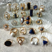 HUANZHI ретро геометрический нерегулярный натуральный камень Spar Золото Металл Мрамор кольцо палец кольца для женщин девушка вечерние экзотические подарок