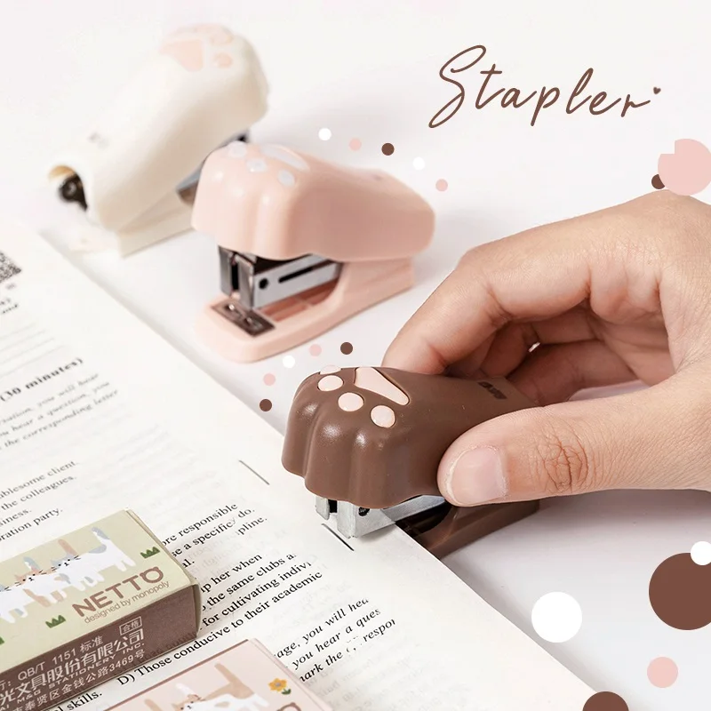 Netto Mini Stapler Set with 1000pcs 12# Staples Cute Cat Paw Paper Binder Stationery Office Binding Tools School Supplies A6622 |