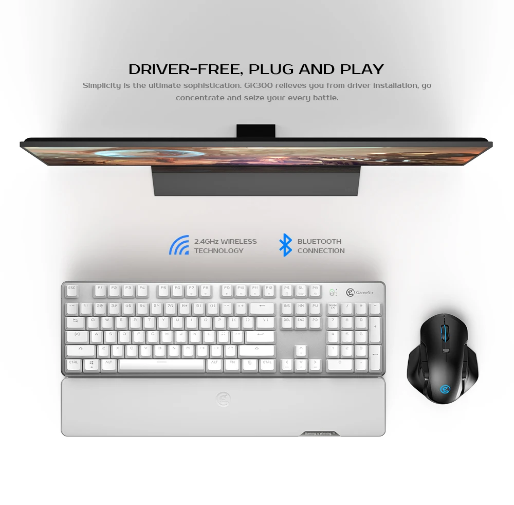 GameSir GK300 White Wireless Mechanical Gaming Keyboard 104 TTC Red Switches For Windows/ macOS/iOS