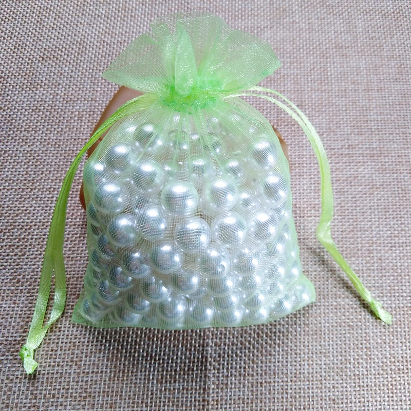 light green 100 шт. Сумка из органзы 5x7 7x9 9x12 10x15 см Упаковка из органзы для украшений сумки Свадебная вечеринка Сумочка для подарков День рождения Рождественский подарок сумки - Цвет: light green