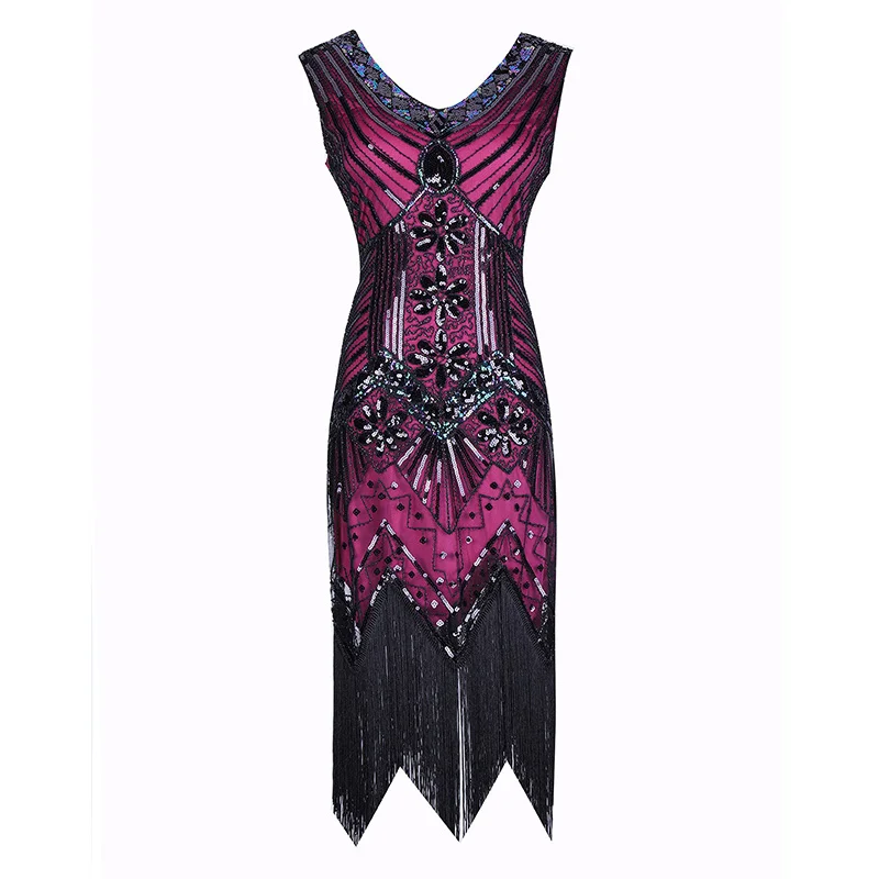 purple dress 1920s Flapper платье Great Gatsby вечерние платья с блестками и бахромой - Цвет: purple dress