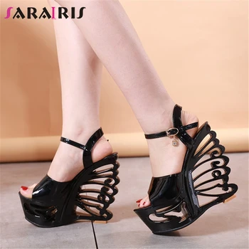 

SARAIRIS Brand Female Handmade Sandals Platform Sandals Women Peep Toe Sexy Fashion Party High Heels Rhinestone Shoes Woman