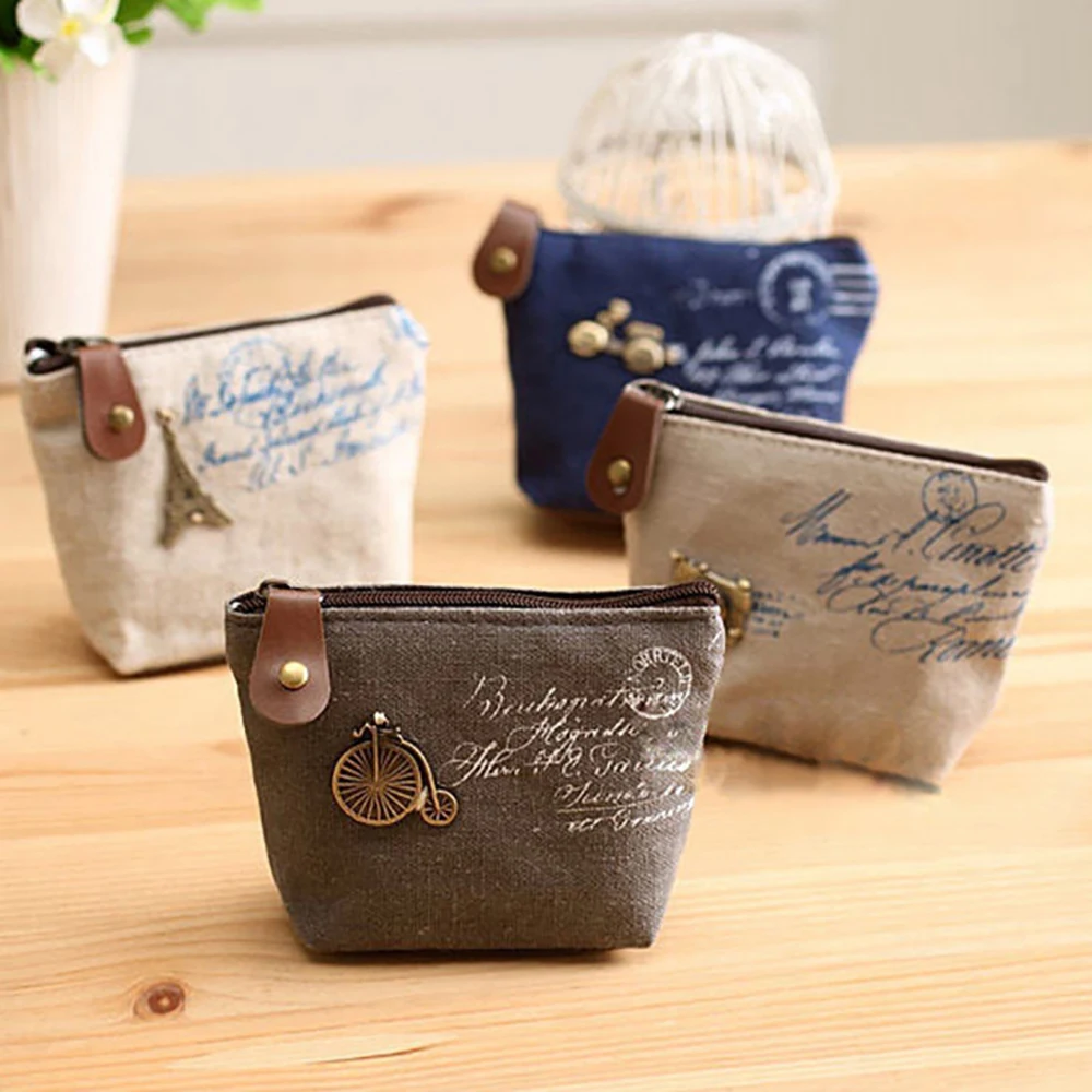 

1pc Casual Canvas Coin Purse Zipper Wallet Small Coin Case Pouch Holder Key Bag Card Storage Bag Cute Office Desk Decoration